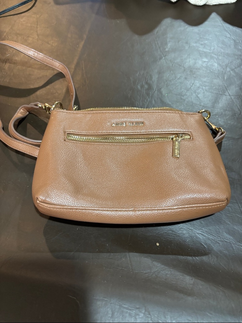 Anne Klein Brown Leather Crossbody with Front Zip